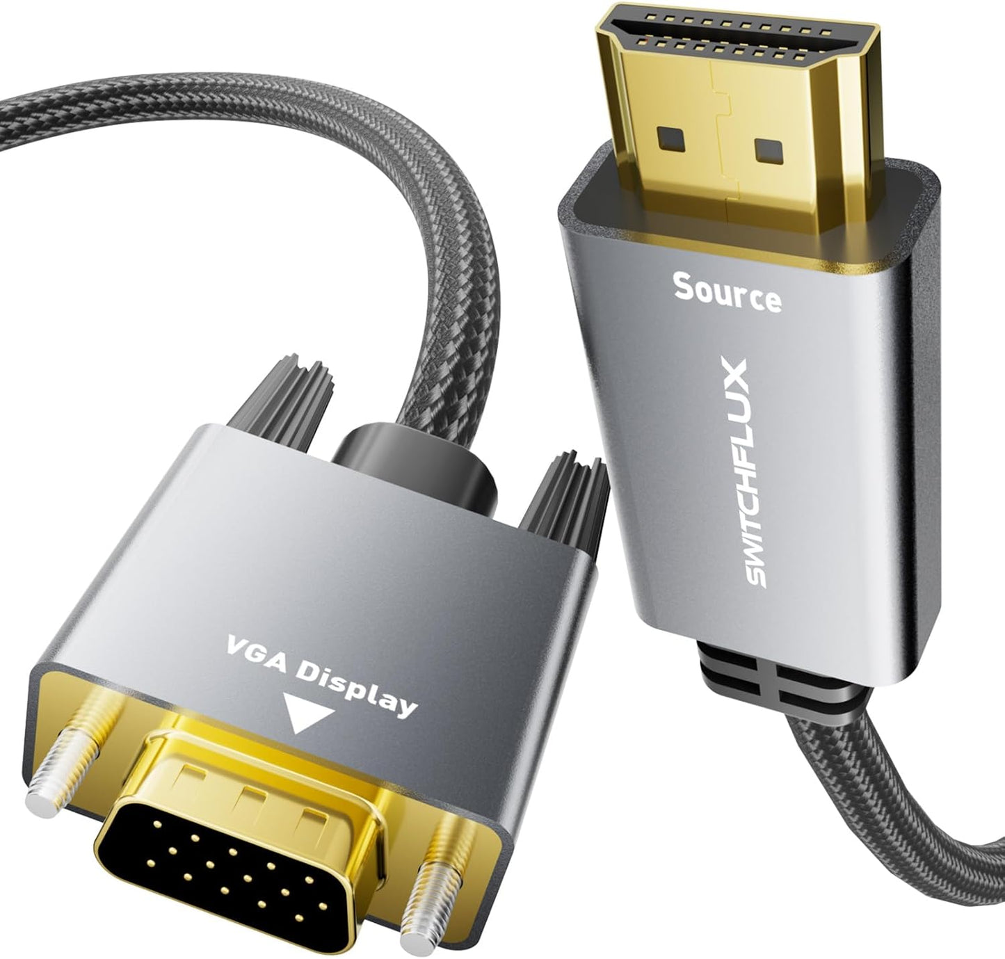 SWITCHFLUX 6FT 1080P@60Hz HDMI to VGA Adapter Cable [Metal Case, Nylon Cable] HDMI Male to VGA Male Uni-Directional
