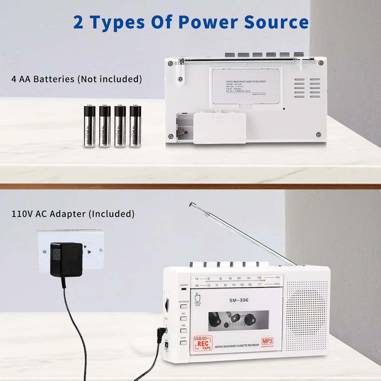 Cassette Cassette 4 SEMIER Small Player Recorder, to Digital Converter via USB or Micro SD Card, Powered by AC or AA