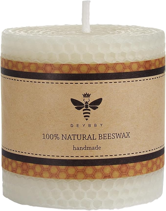 White Beeswax Pillar Candle - Handmade Pure Beeswax Rolled Candle for Gift & Home Decor (3×3 in)