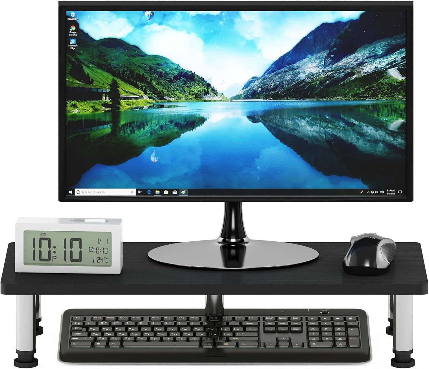 Furinno Monitor Riser Stand - Americano Finish with Stainless Steel Tubes