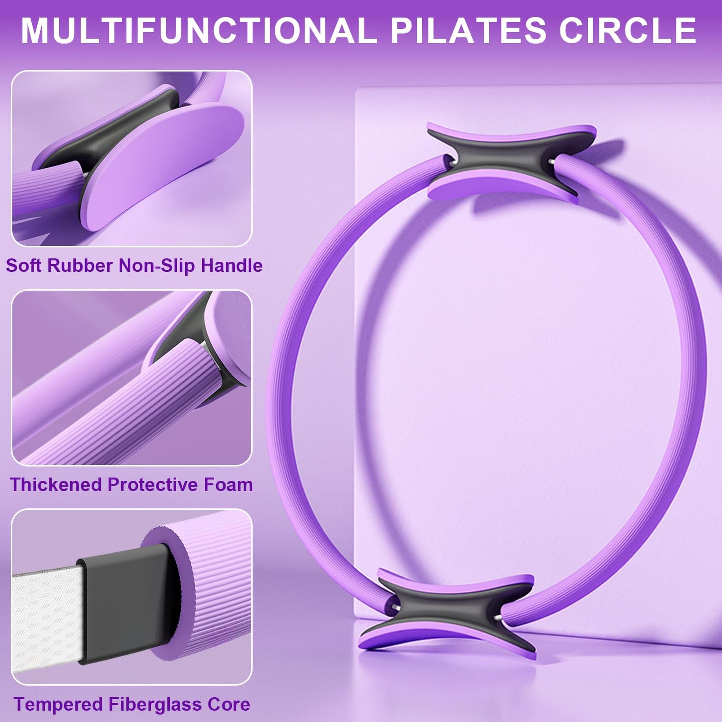 Pilates Ring Equipment Set, Home Pilates Kit for Women with 13’’ Magic Ring with Dual Padded Handles, Small Pilates Ball, 5 Resistance Bands & Complete Fitness Guide, Pilates Essential Accessories