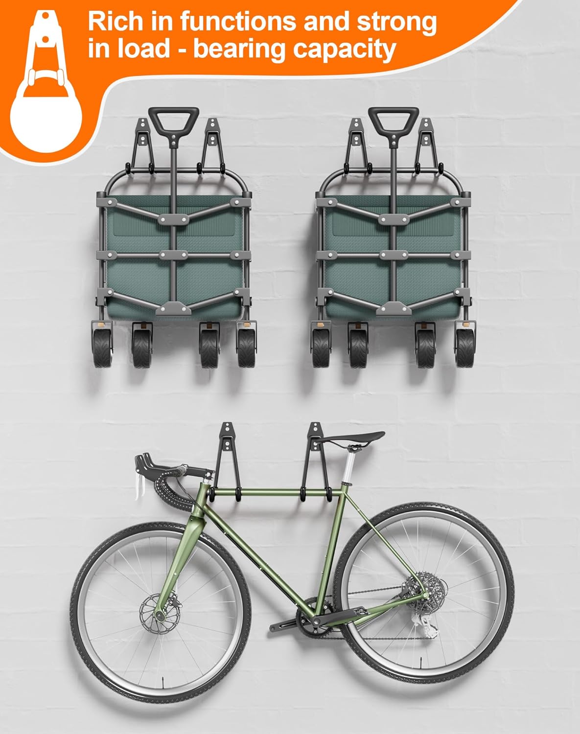QcoQce Heavy-Duty Garage Hooks - 14 Pack with 2 Extension Cord Straps | Wall Mount Tool Hangers for Bikes, Ladders, and Garden Tools