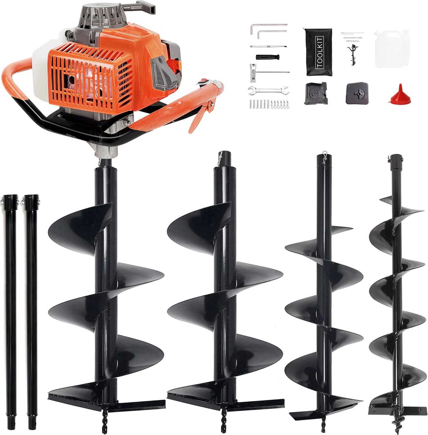 XJADQW 72CC 2-Stroke Gas Powered Post Hole Digger with 4" & 8" & 12" Auger Bits + 24“ & 24" Extension Rod, Heavy Duty Earth Auger for Farm, Garden, Landscaping, Construction