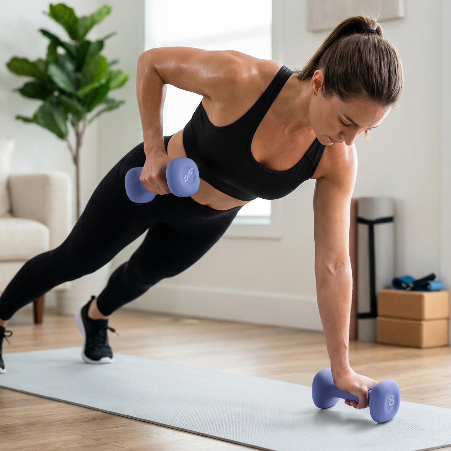 Sportneer Neoprene Dumbbells Set of 2, 2,3, 5, 8, 10lb Hand Weights for Women, Non-Slip Ergonomic Design, Anti-Roll Square Shape at home weights for women (Bright Cornflower, 8lb-pair)