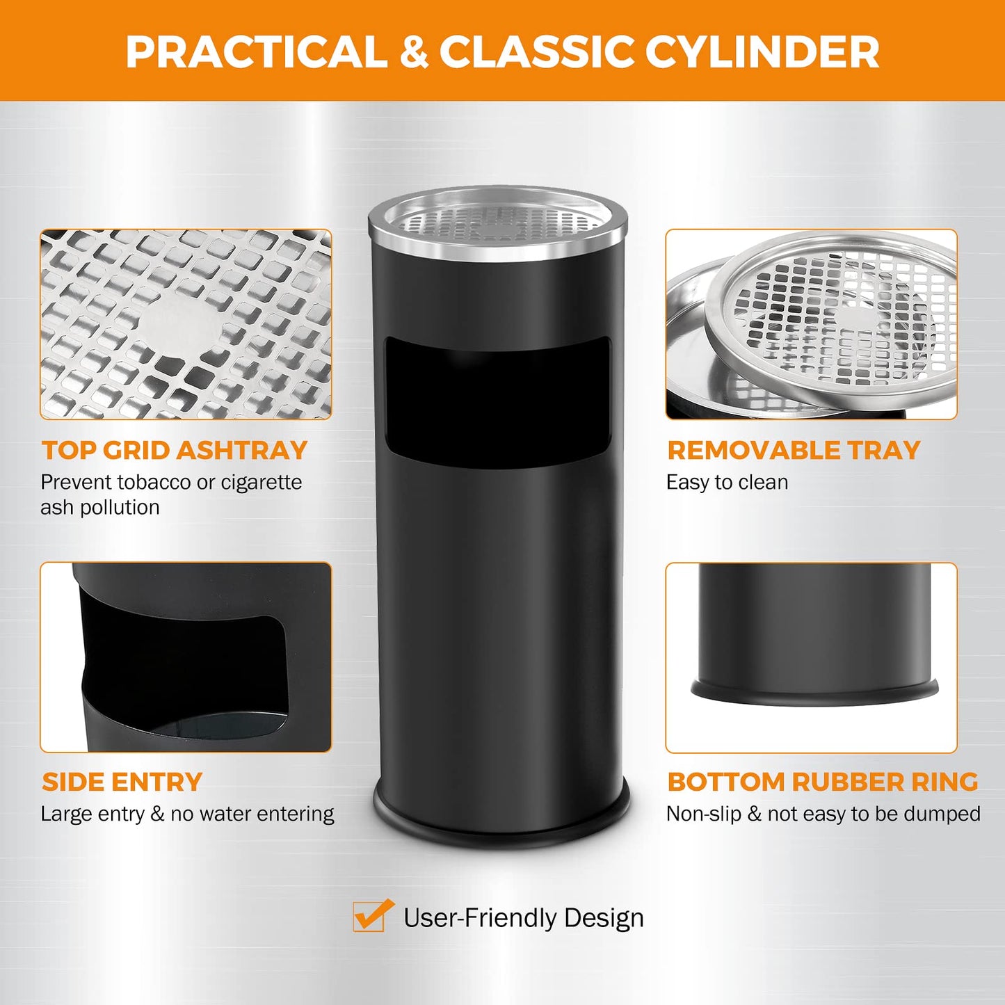 BEAMNOVA 35.5 * 15.8 * 15.8in Matte Black + 9.8 * 24 in Black Trash Can Outdoor Top Tray Stainless Steel Commercial Garbage Enclosure