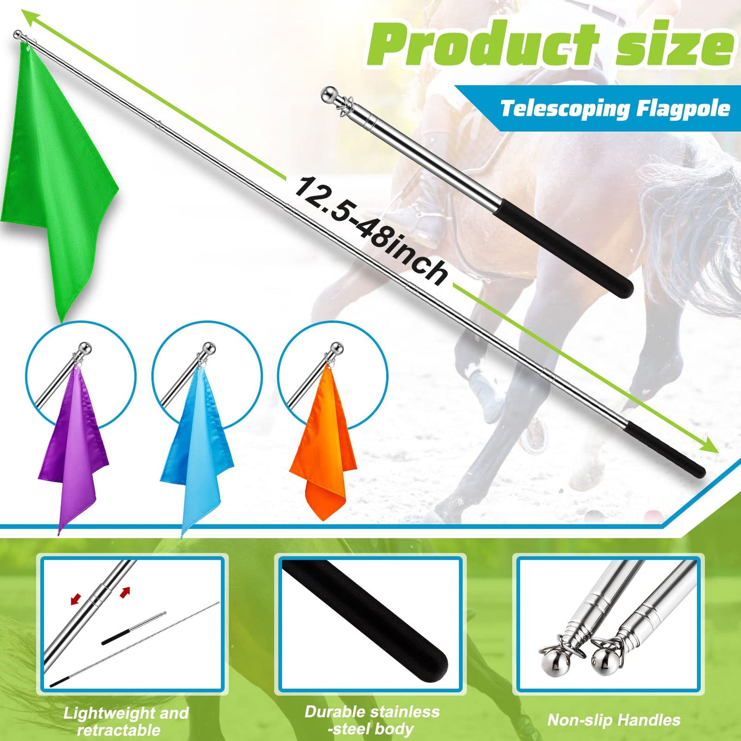 Equestrian Training Flag 4 Pieces Equestrian Training Equipment Nylon Flag with Flagpole(Orange, Green, Purple, Light Blue)