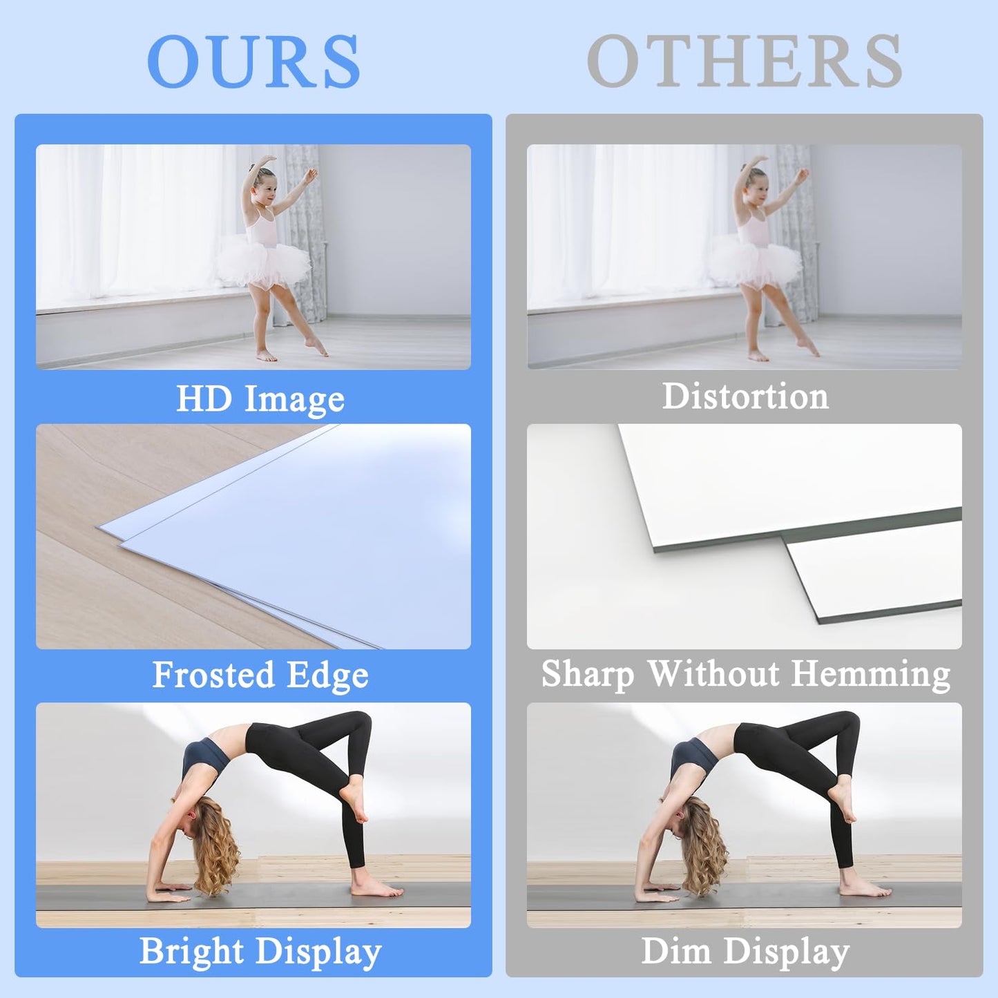 Elemango Home Gym Mirror, 57''X24''2PCS, Tempered Glass Frameless, Large Yoga Mirror, Wall-Mounted Dance, Suitable for Gym, Yoga, Studio,Living Room,Garage