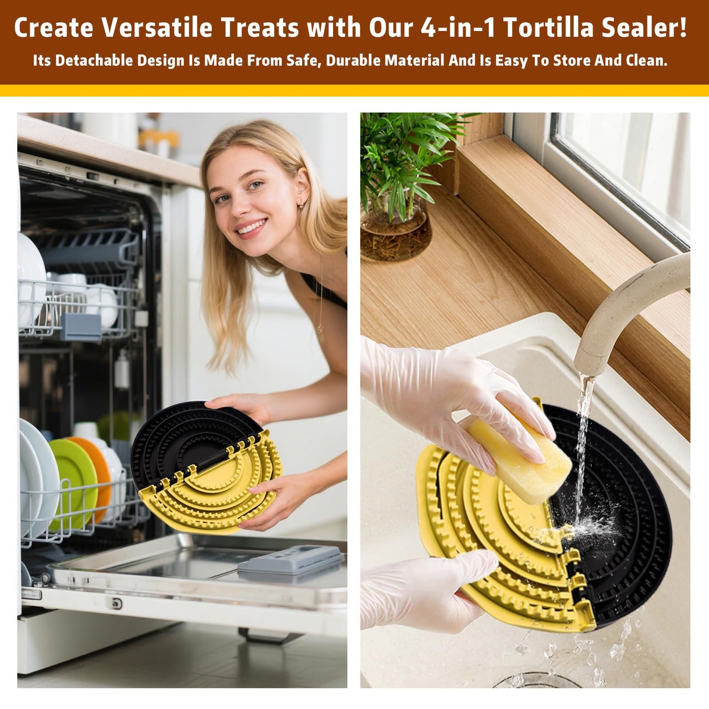Tortilla Sealer Crimper Press - 4-in-1Quesadilla Maker for 4, 6, 8, 10 Inch Multi-Size Quesadilla Crimper | Burrito Maker for Large Batches, Tacos & Empanadas | BPA-Free & Dishwasher Safe