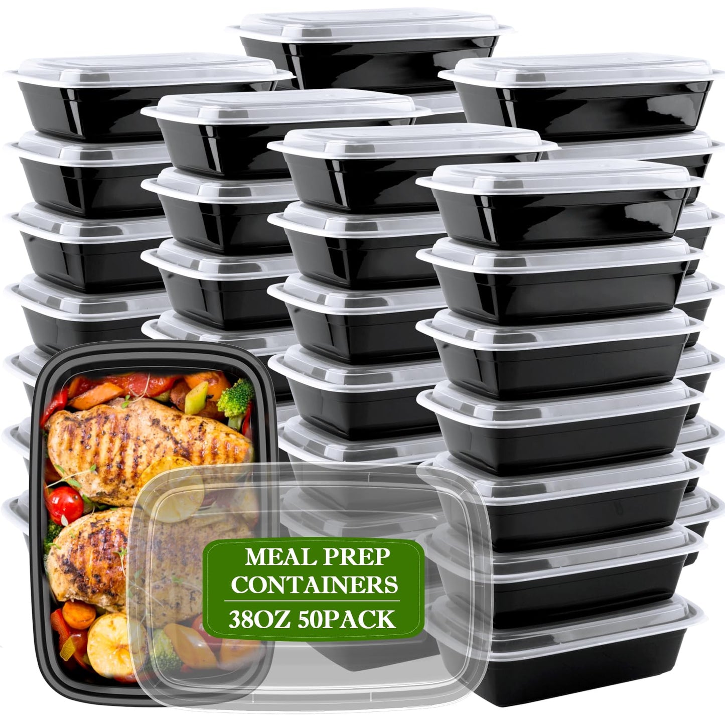 RANLITTLE Meal Prep Containers Reusable 38oz - Food Prep Containers with Lids 50 Pack, Disposable To Go Food Containers, Leakproof, Stackable, Takeout, BPA-Free, Microwave/Freezer Safe