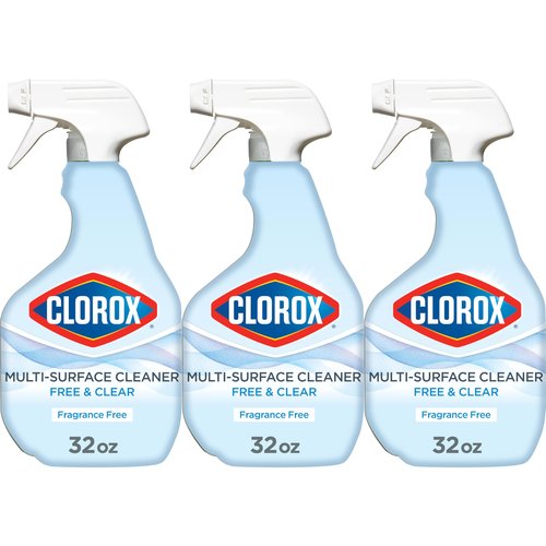 Clorox Free & Clear Multi Surface Cleaner, Spray Bottle, Fragrance Free, 32 Fluid Ounces, Pack of 3