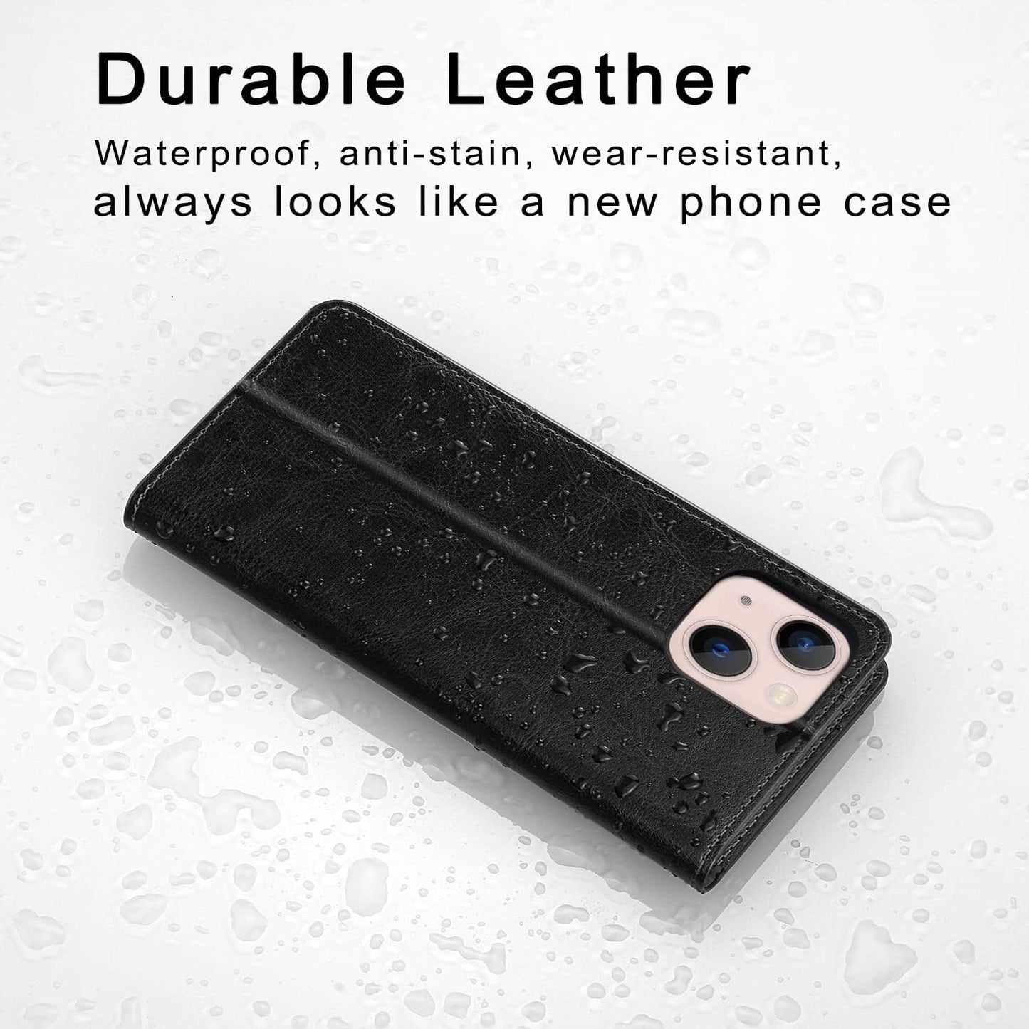 Belemay 15 (6.1-inch) Case Compatible with iPhone Wallet Case-Genuine Leather-RFID Blocking Card Holders-Shockproof TPU