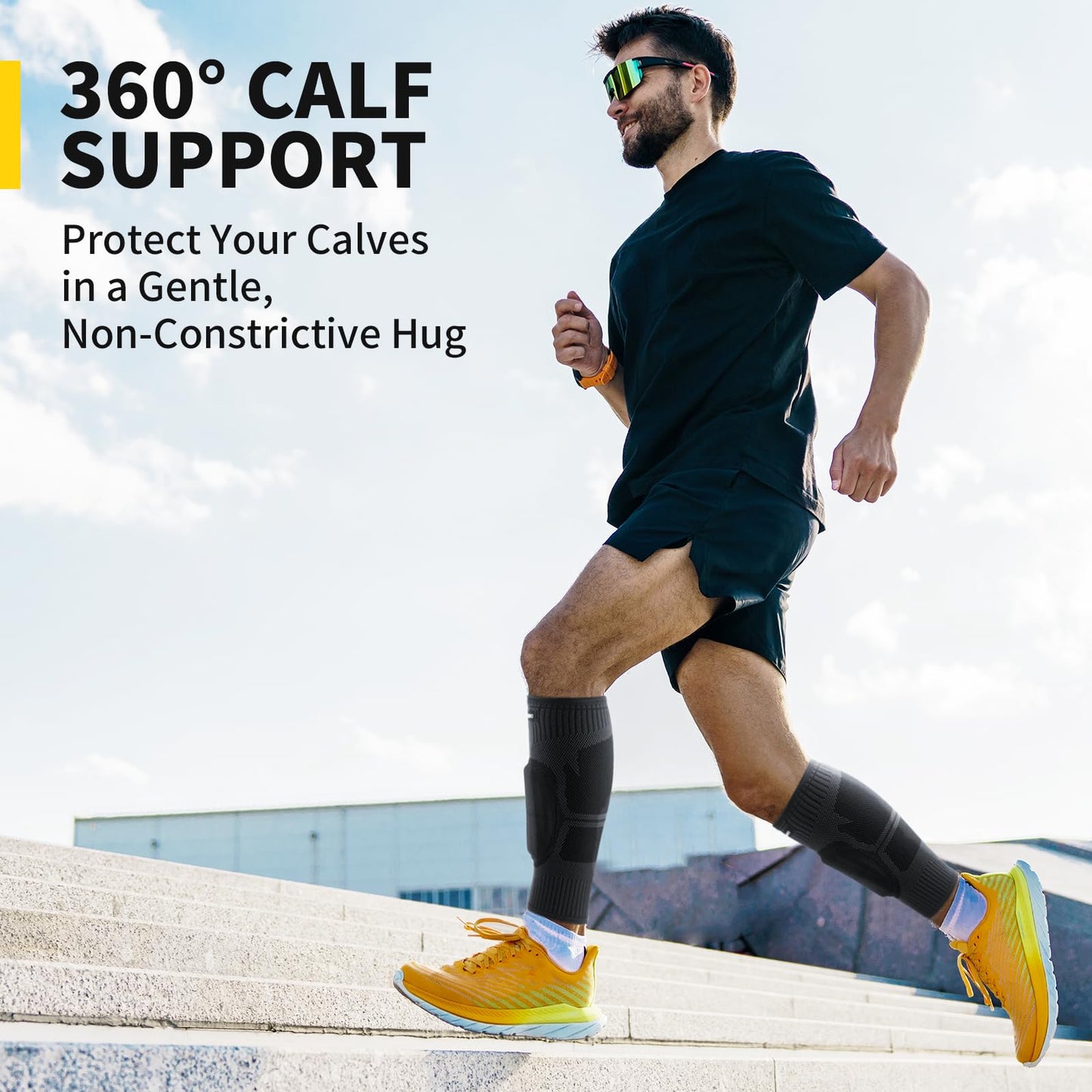 CAMBIVO Calf Compression Sleeves with EVA Pads for Shin Splints, Shin Guards for Men & Women, Leg Brace Support for Running (Pure Black, Medium)