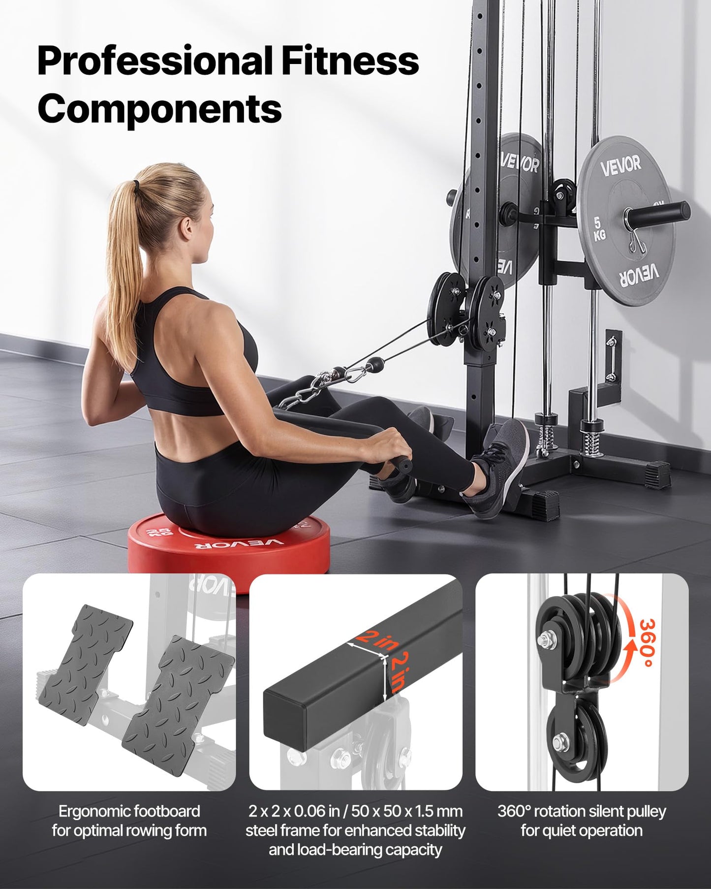 VEVOR LAT Pull Down Machine, 3-in-1 Row Cable Machine, Cable Machines Home Gym with 18-Levels Height Adjustment, Wall-Mount Design, Load 500 lbs LAT Tower for Full-Body Workouts, Single-Arm Training