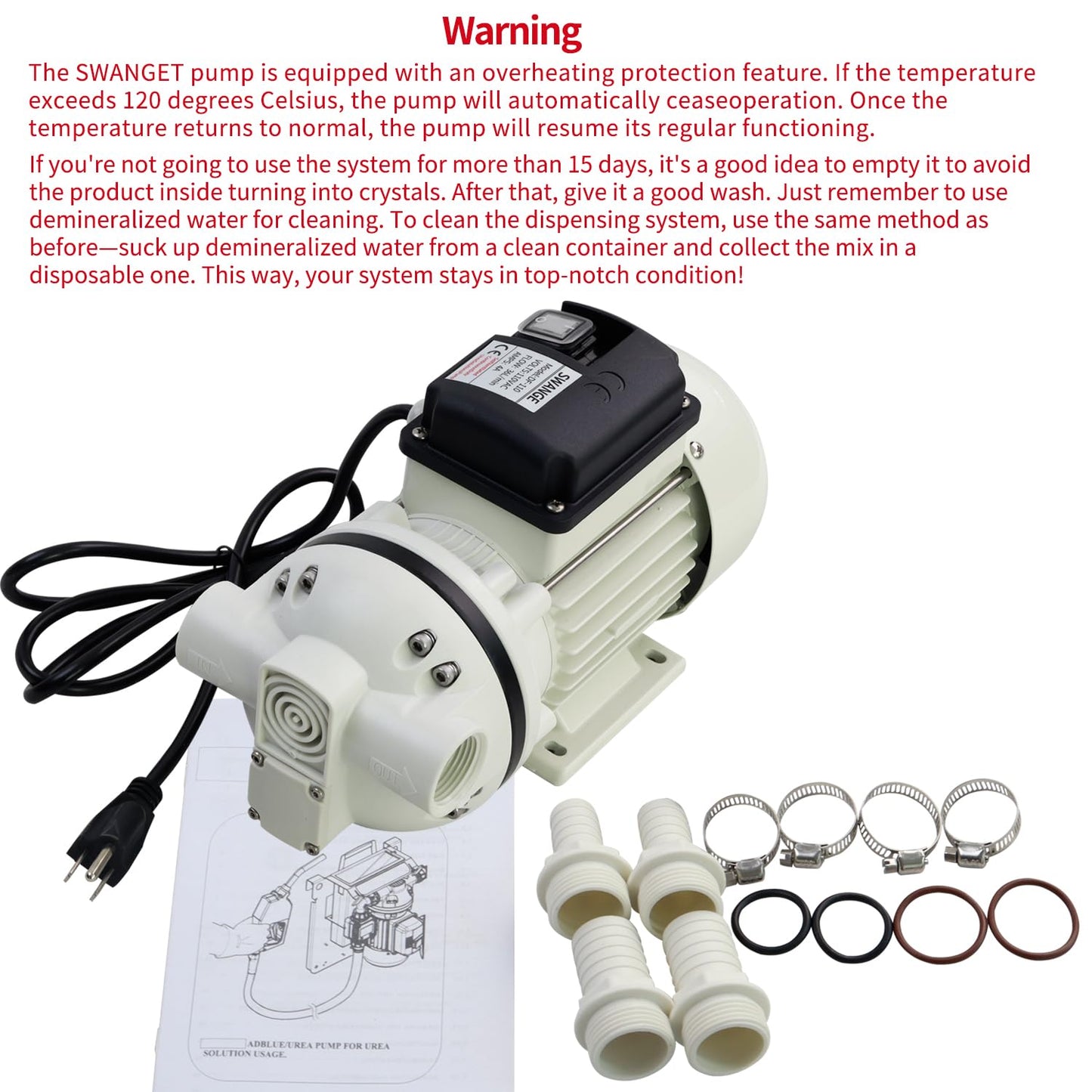 SWANGET AC 110V-120V DEF Transfer Pump for Diesel Exhaust Fluid (DEF) Drum Compatible American Plug, Diaphragm Irrigation Self priming Electric water pump 10.6 GPM 23PSI,14.3lb, Lift 11m,Power 350W