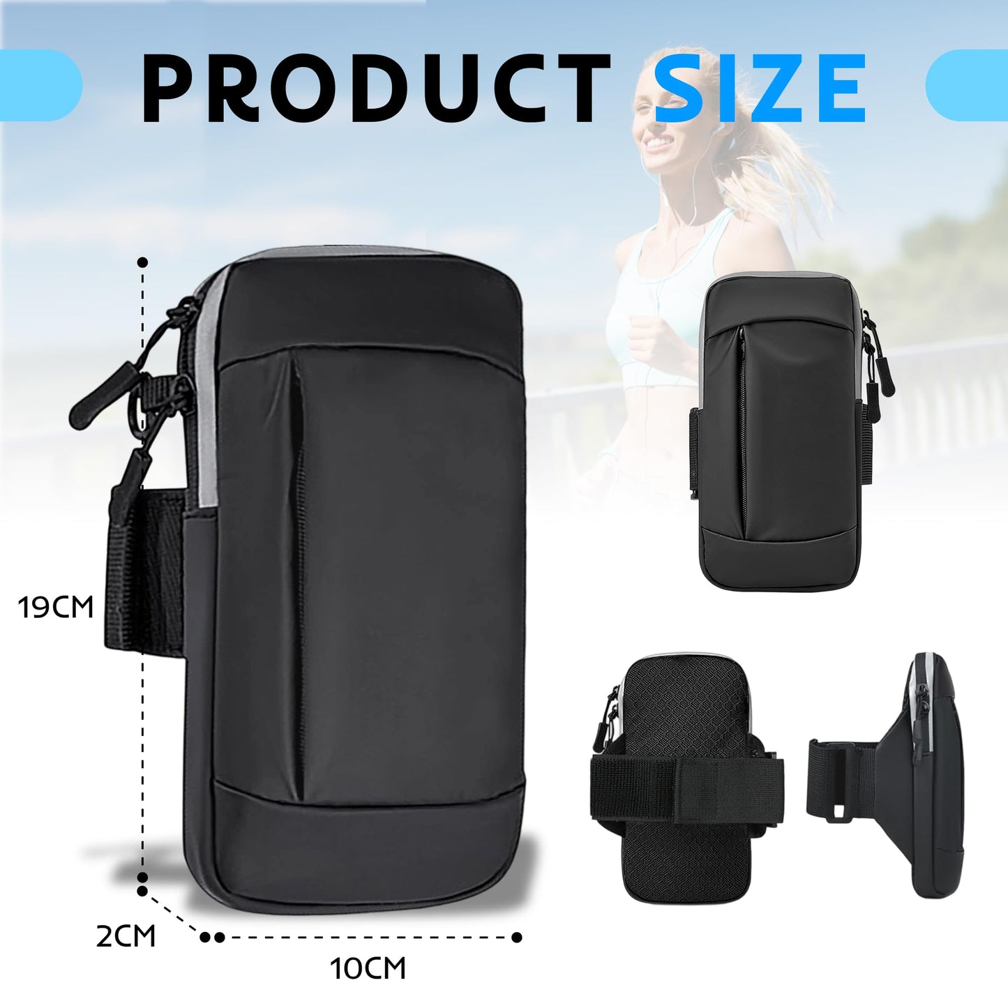 Running Armband, Adjustable Sports Band for Jogging, iPhone Workout Armband, Cell Pouch for Exercise Men Women (Leather Style in Black)