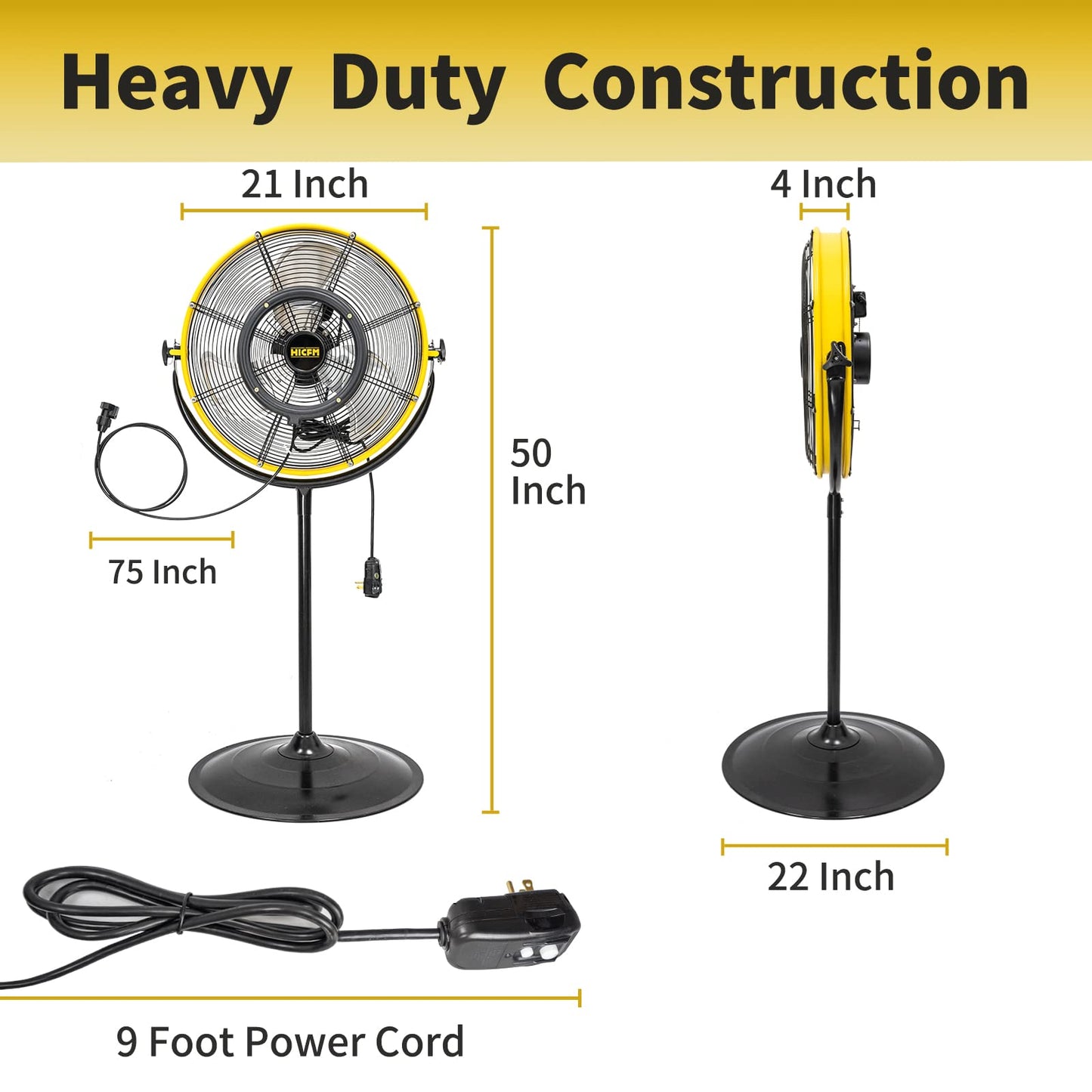 HiCFM 4400 CFM 20 Inch Outdoor Misting Fan Pedestal Standing Base with IP44 Enclosed Motor, Detachable Mist Spray Kit, 9 FT Cord & GFCI Plug, 120 Degree Tilted Head, UL Outdoor Approved