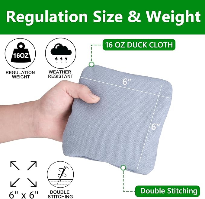 EunHo Cornhole Bags Set of 8 Regulation Size & Weight Corn Hole Bean Bags Official Professional All Weather for Tossing Game with Carry Case