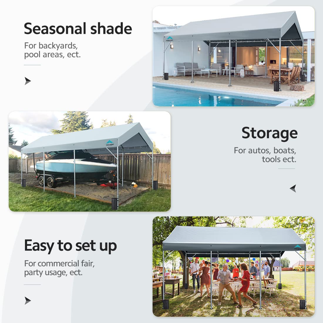 ADVANCE OUTDOOR 12x20 ft Heavy Duty Carport Potable Car Canopy Garage Party Tent Boat Shelter, Adjustable Height from 9.5 ft to 11 ft, Gray