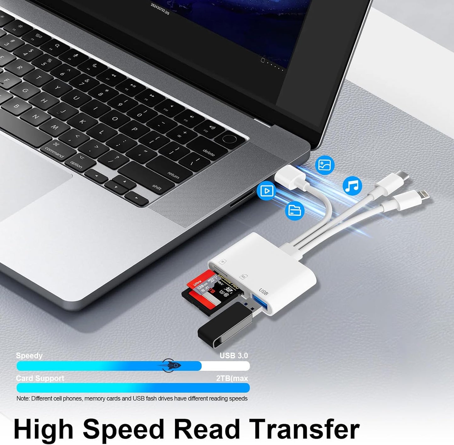 Denlane 3 1 SD Card Reader for iPhone iPad Mac, USB C & Lightning & USB-A in MircoSD/SD Adapter for Digital Camera USBC
