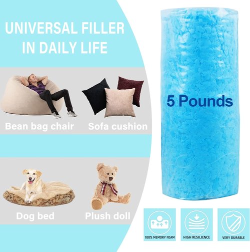 DR.DUDU Shredded Memory Foam Filling - Soft Pillow Stuffing for Bean Bags & Cushions | 5lbs, Blue