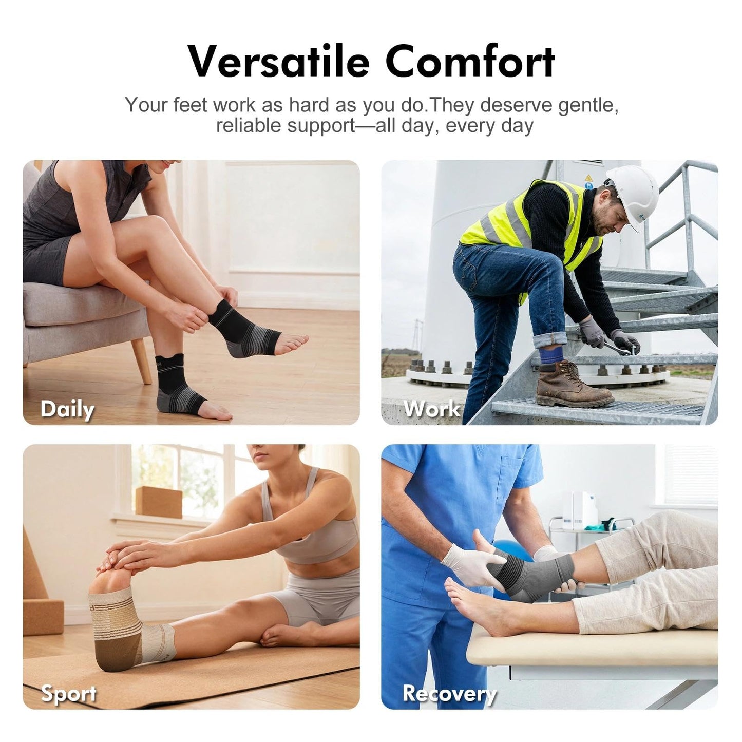 6 Pairs Plantar Fasciitis Socks for Men & Women, Ankle Brace Compression Socks with Arch Support for Achilles Tendonitis, Heel Pain, Swelling & Arthritis Relief, Black, Large