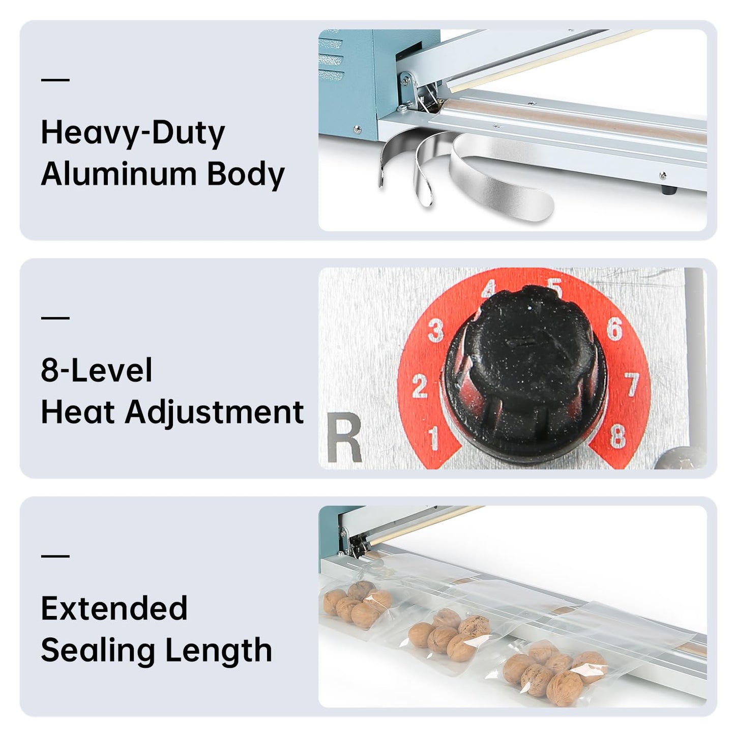 R-PACK Impulse Heat Sealer with Seal bar, Heavy-Duty Bag Sealing & Cutting Machine, 4 Extra Replacements (white, 24inch)