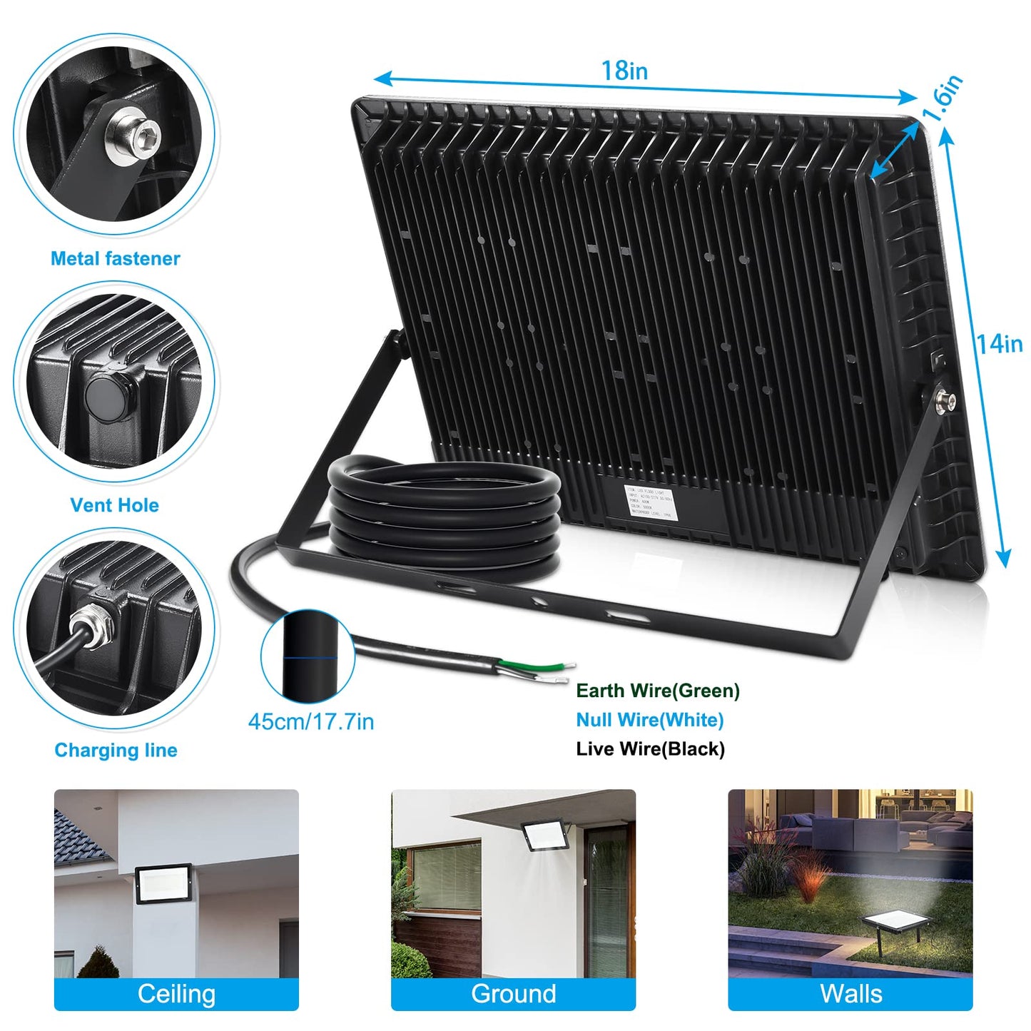 500W 2pack LED Flood Light Outdoor,(2750W Equivalent)Super Bright 58,500LM Daylight 5000K IP66 Waterproof Security LED Arena Lights,Commercial Lighting Floodlight for Backyard|Court|Stadium|Fields