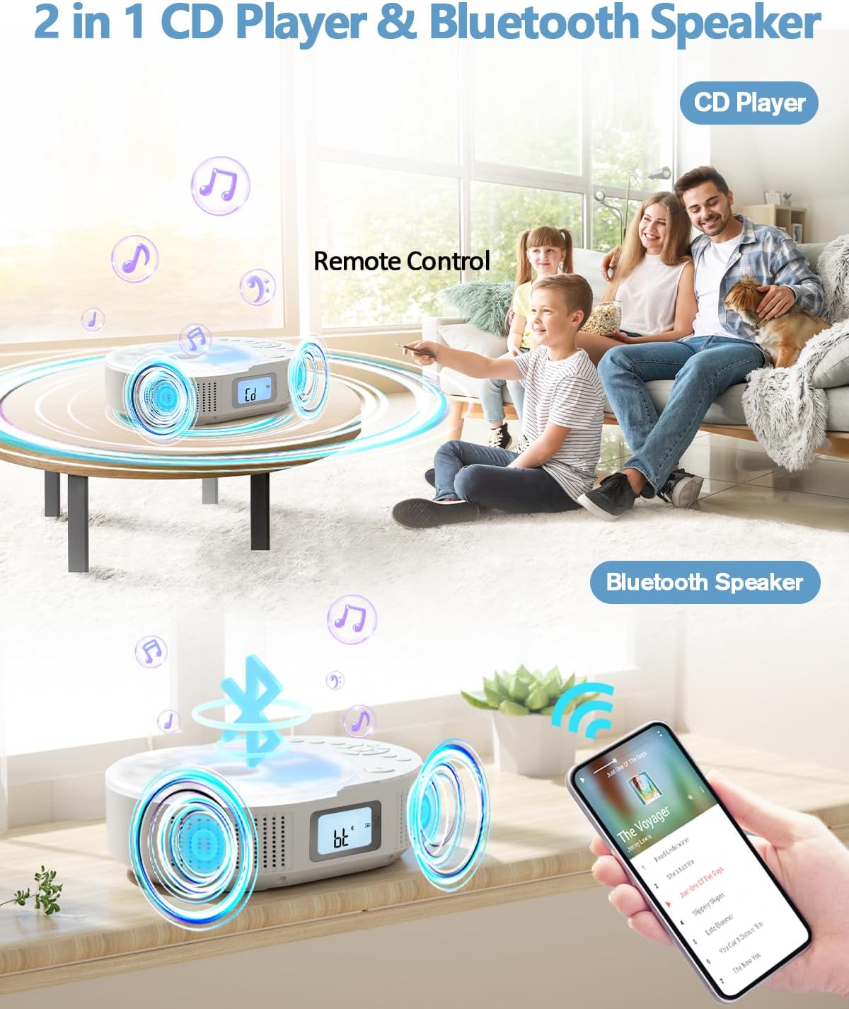 FELEMAN 2 1 CD Player Portable, Upgraded Boombox CD Player & Bluetooth Speaker in Combo, Rechargeable Portable CD