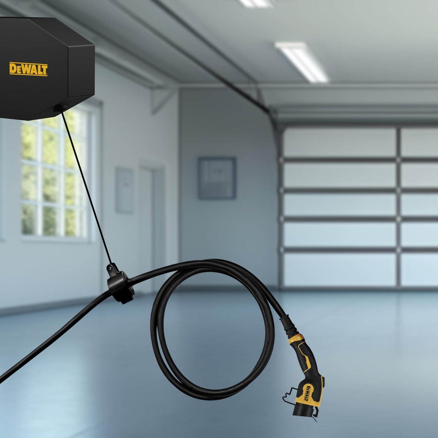 DEWALT Universal EV Charger Retractable Cable Management System, Wall or Ceiling Mounted, Works with EV Charging Cables up to 48 Amps, Heavy-Duty Commercial Grade, for Indoor/Outdoor Use