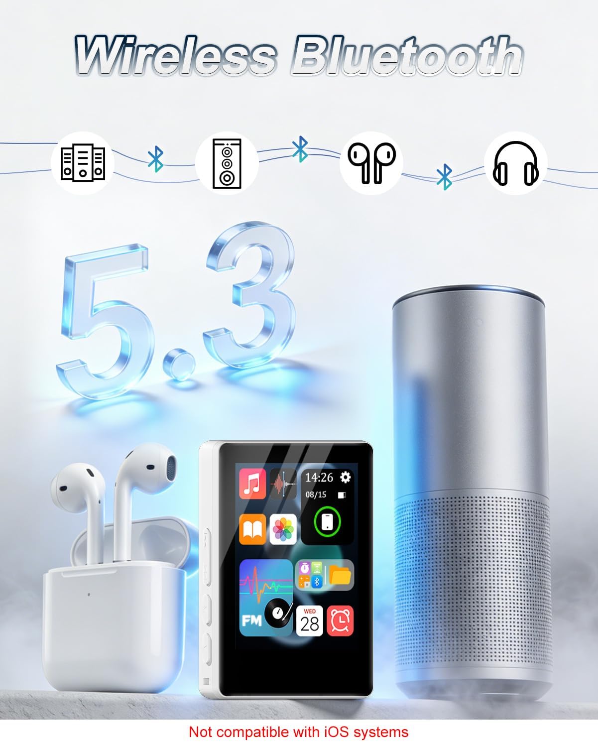 VANSING 32GB MP3 5.2 512GB Player with Bluetooth and Smart Index Search, Portable Bluetooth Music Player with Built
