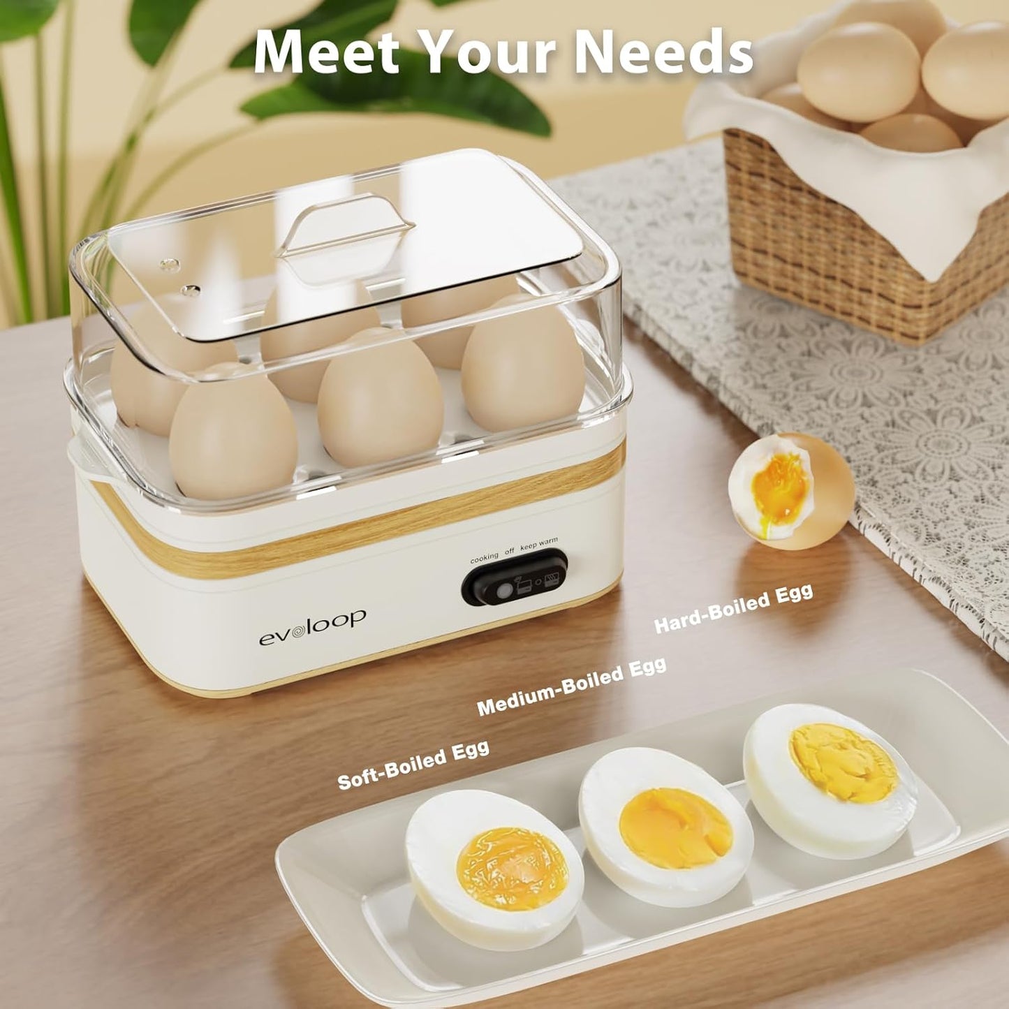 Rapid Egg Cooker - Electric 6 Egg Capacity for Soft, Medium, Hard Boiled & Poached Eggs | BPA-Free White
