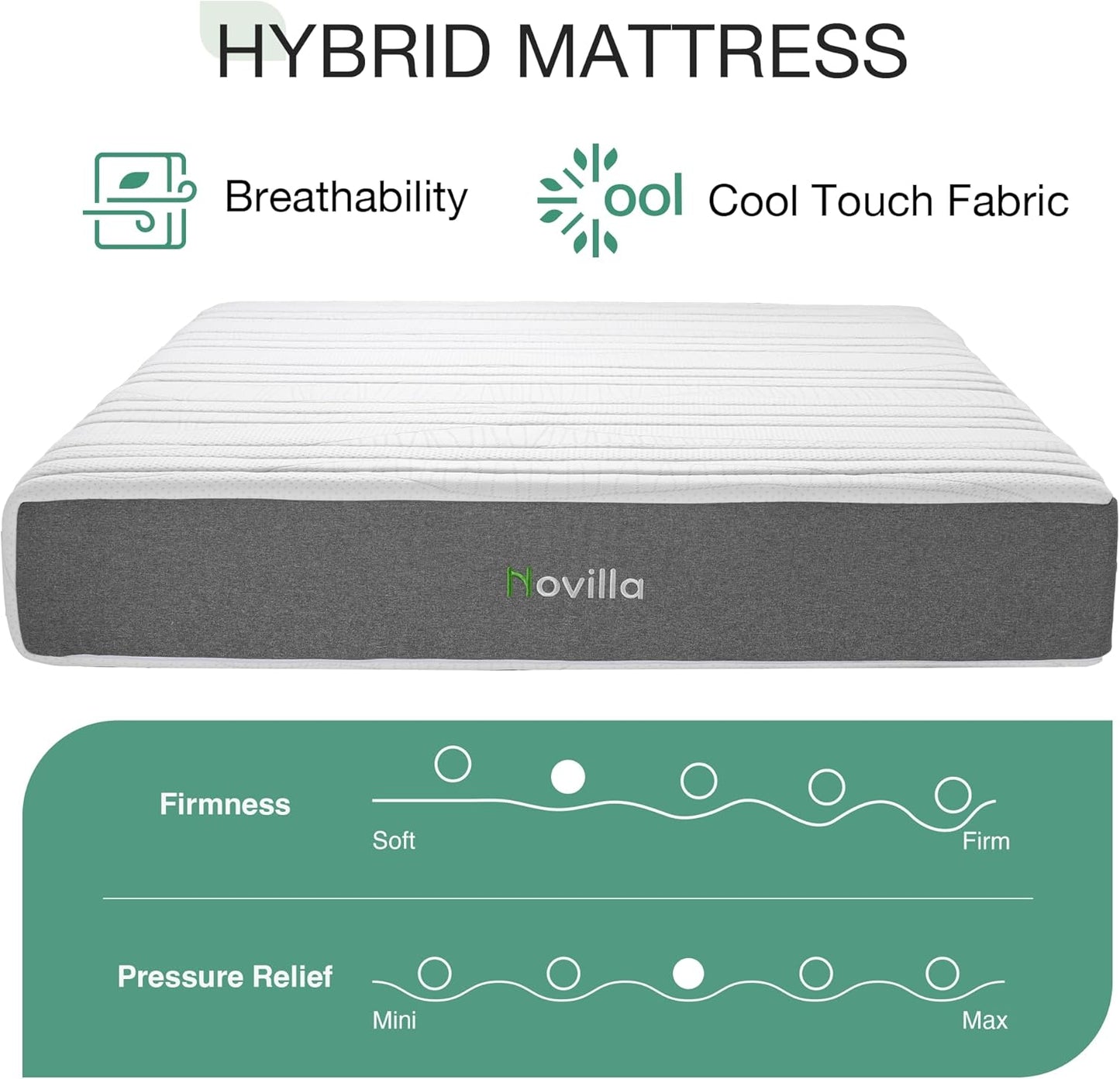 Novilla 12 Inch Queen Mattress - Advanced Cooling Gel Memory Foam with Charcoal Support Layer for Medium-Firm Comfort