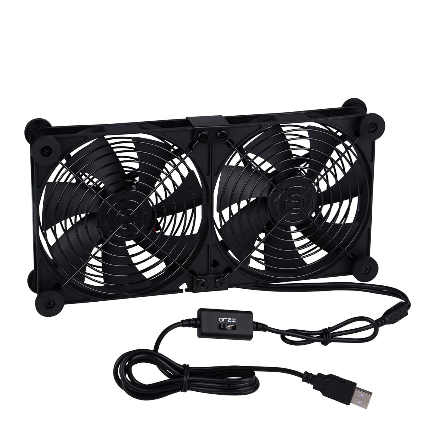 140mm 3-Degree 5V Quiet Dual Router Fan Cooler with L/M/H Speed Controller, DC USB Powered Cooling Case Fan for Router