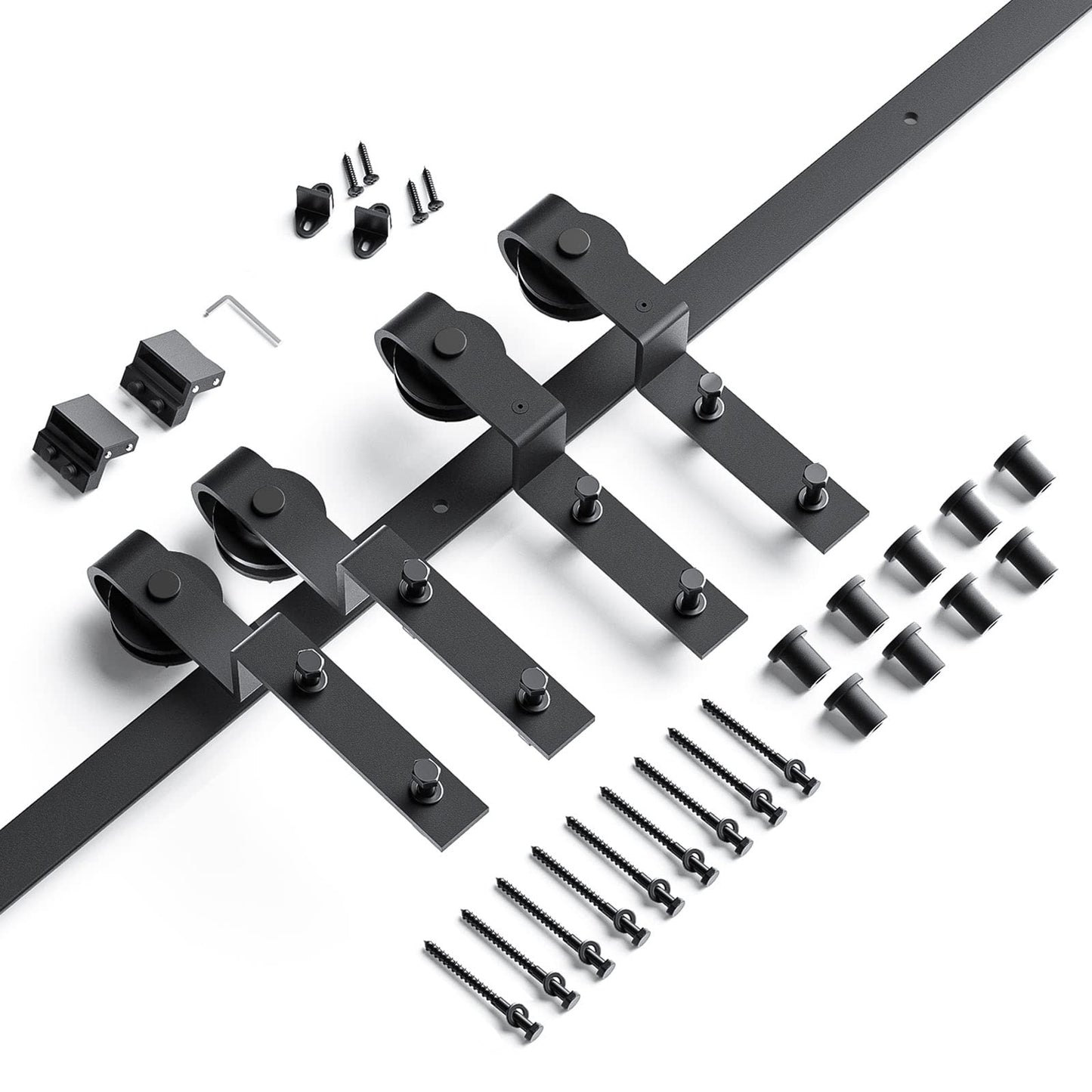 EaseLife 12 FT Bypass Double Sliding Barn Door Hardware Kit,Single Track, Slide Smoothly Quietly, Easy Install (12FT Track Kit for Double 77" Wide Door)