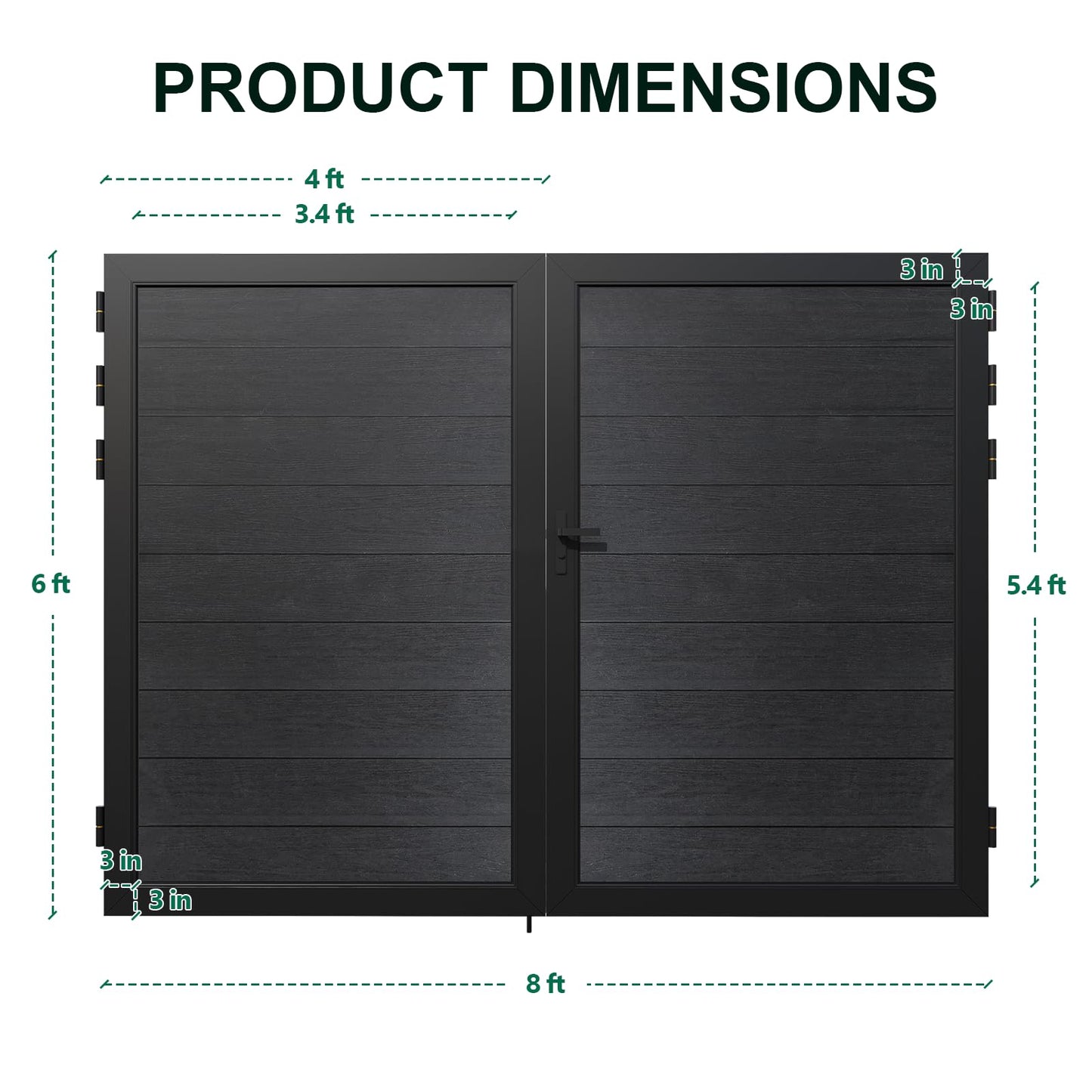 Mondaria 6ft(H)*8ft(W) Wood Plastic Composite Gate for Privacy Fence, Double Fence Gate with Metal Frame and Knob Kits, Grey (Without Post)