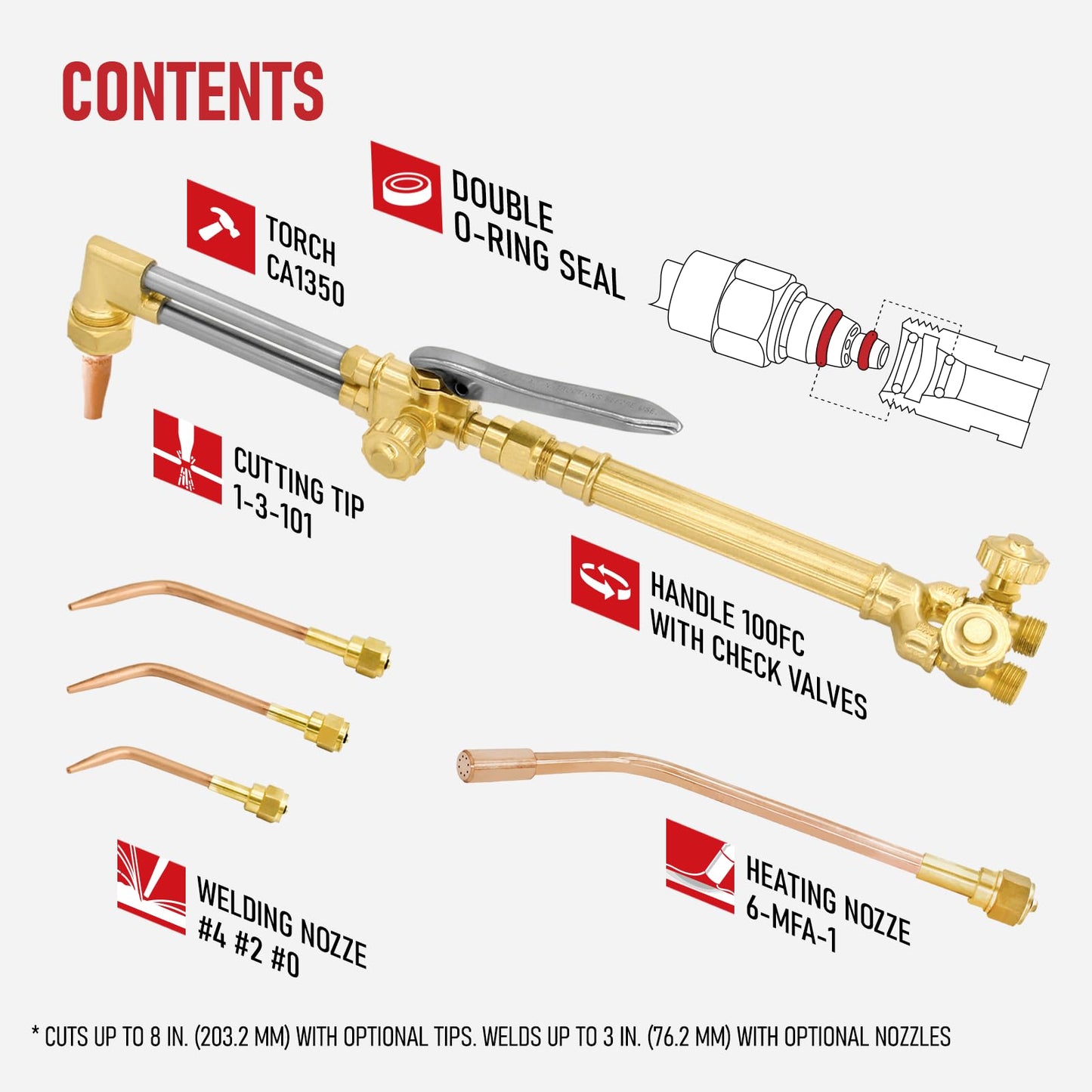 RX WELD Medium Duty Oxy Acetylene Torch Kit - Cutting, Welding, Brazing with Heating Nozzle (6-MFA-1) & Check Valves