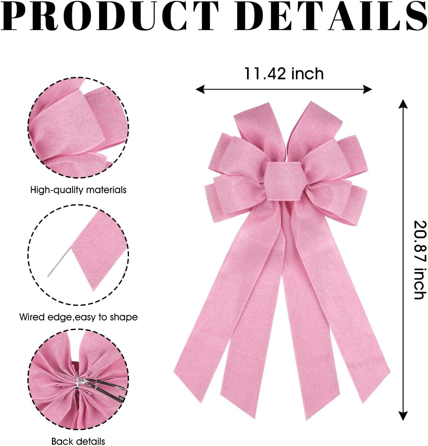 Skiennix Baby Pink Large Bow - 11x21 Inch Wired Ribbon for Wreaths & Spring Decor