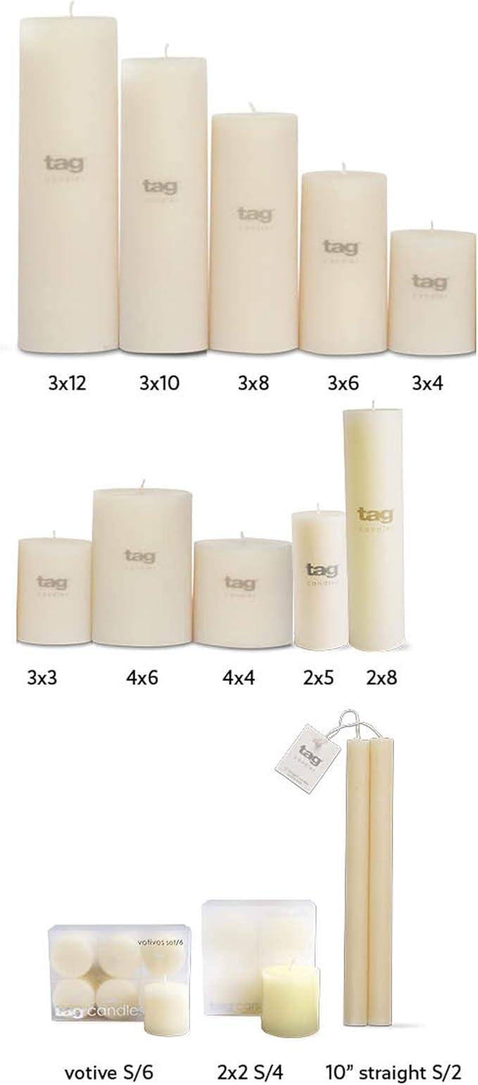 TAG Chapel 2X5 White Pillar Paraffin Wax Candle Unscented Drip-Free Long Burning 32 Hours for Home Decor Wedding Parties 2x5 White