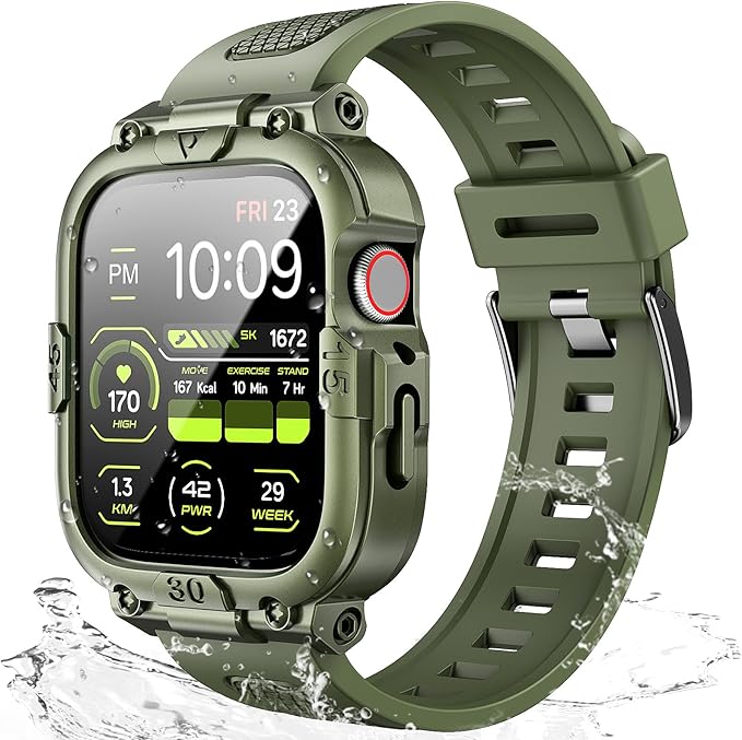 Dsytom Waterproof Case with Band Compatible for Apple Watch Band 46mm 45mm 44mm 42mm(S11/10) 41mm 40mm for Men,Rugged Smartwatch Strap with Built-in Tempered Glass Screen Protector for iWatch Series 11/10/9/8/7/6/5/4/SE