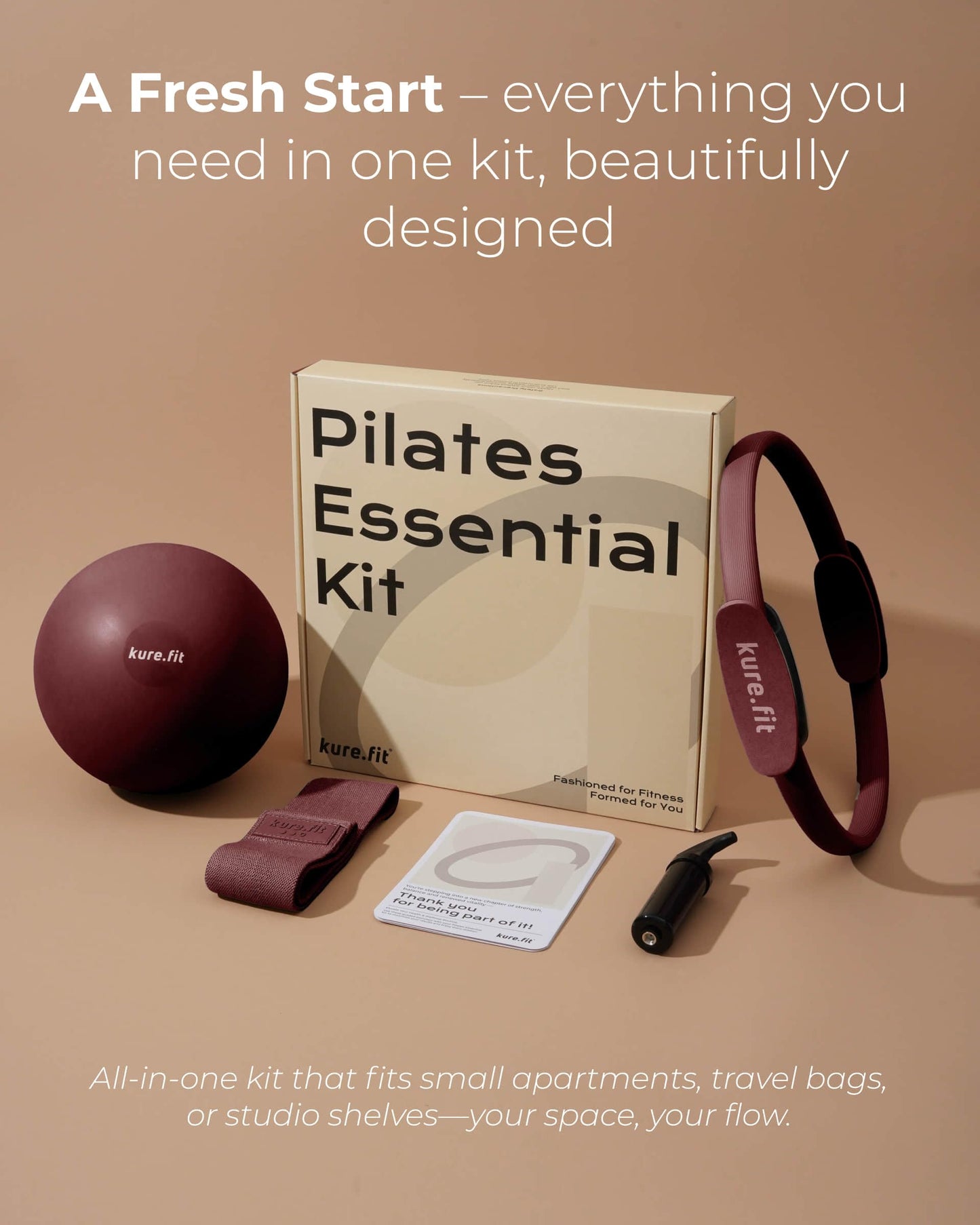 kure.fit Pilates Kit for Women – Home Pilates Equipment Set with Ring, Ball & Resistance Bands | Pilates Starter Kit with Accessories in Gift Box