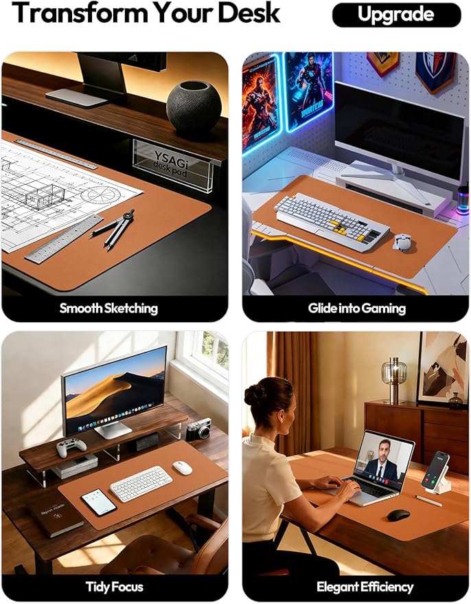YSAGi Leather Desk Pad Protector, Office Desk Mat, Large Mouse Pad, Non-Slip PU Leather Desk Blotter, Laptop Desk Pad, Waterproof Desk Writing Pad for Office and Home (Brown,55" x 17.2")