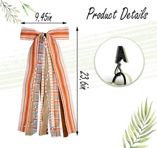 Fall Orange Stripes Wreath Bows - Pumpkin Lace Ribbon Bowknot for Thanksgiving Door Decor