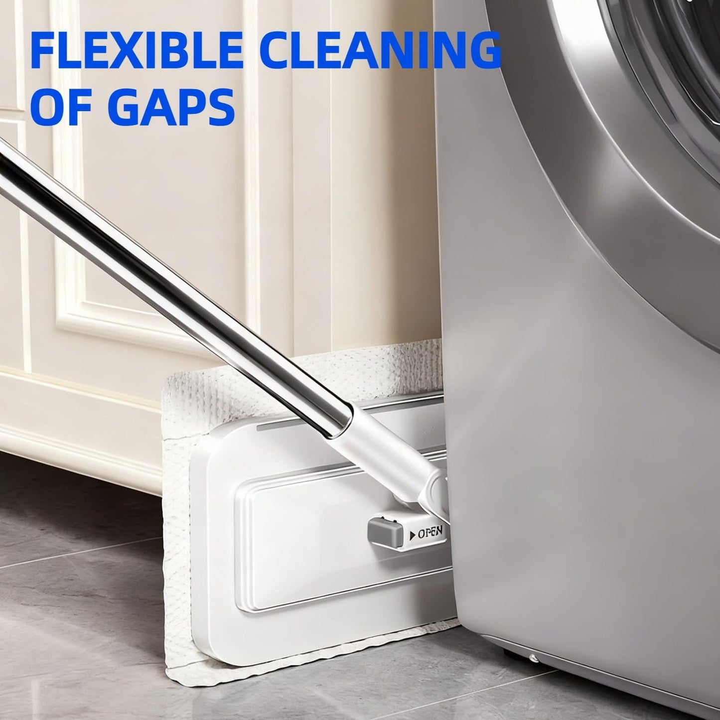 Press Grip Mini Mop, Zero-Touch Gap Dust Cleaner with 39in Lazy Mop & Hands-Free Lock Head, Disposable Dust Mop for House Wall Bathroom Toilet Corners Multi Surface Cleaning with 5 Cloths