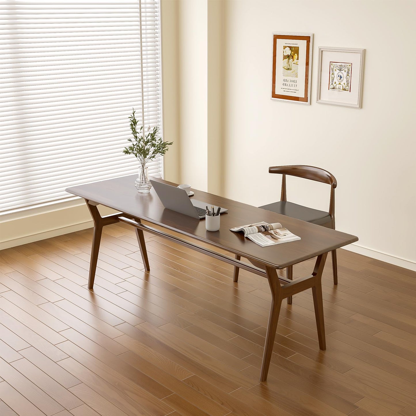 OSCHF Solid Wood Study Desk - 71" Double Long Computer Table for Home Office, 2-Person PC Workstation, Walnut