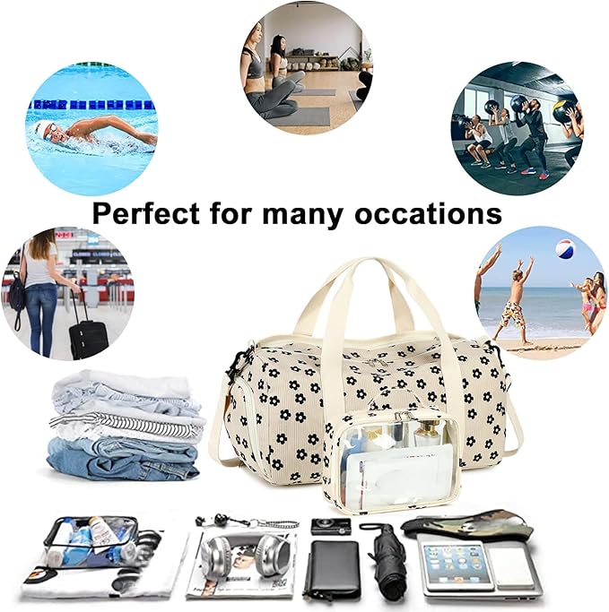 Duffle Bag for Gym Sports Women Girls Workout Travel Bag Weekender with Shoe Compartment and Wet Pocket