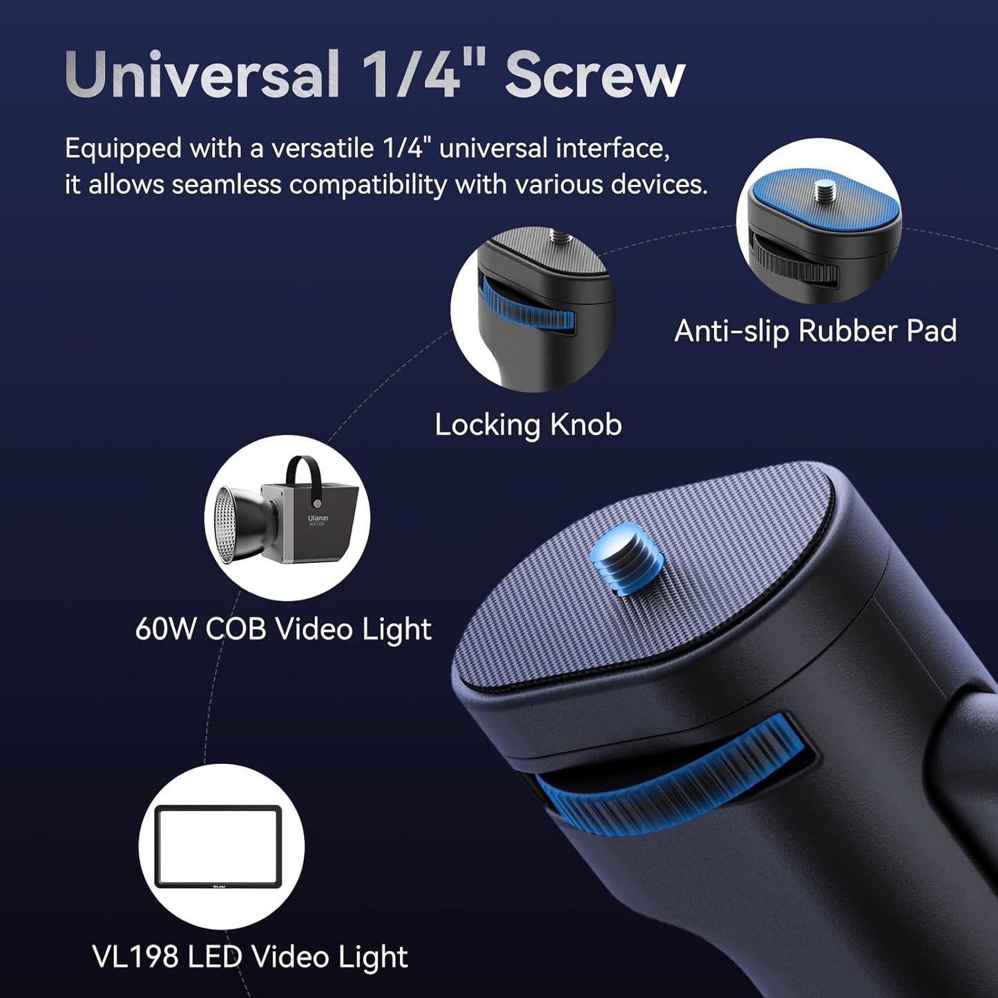 ULANZI LA03 1/4" Light Stand Mount Adapter, Screw Portable Handheld Grip Quick Adjustment for COB Video Light, DSLR
