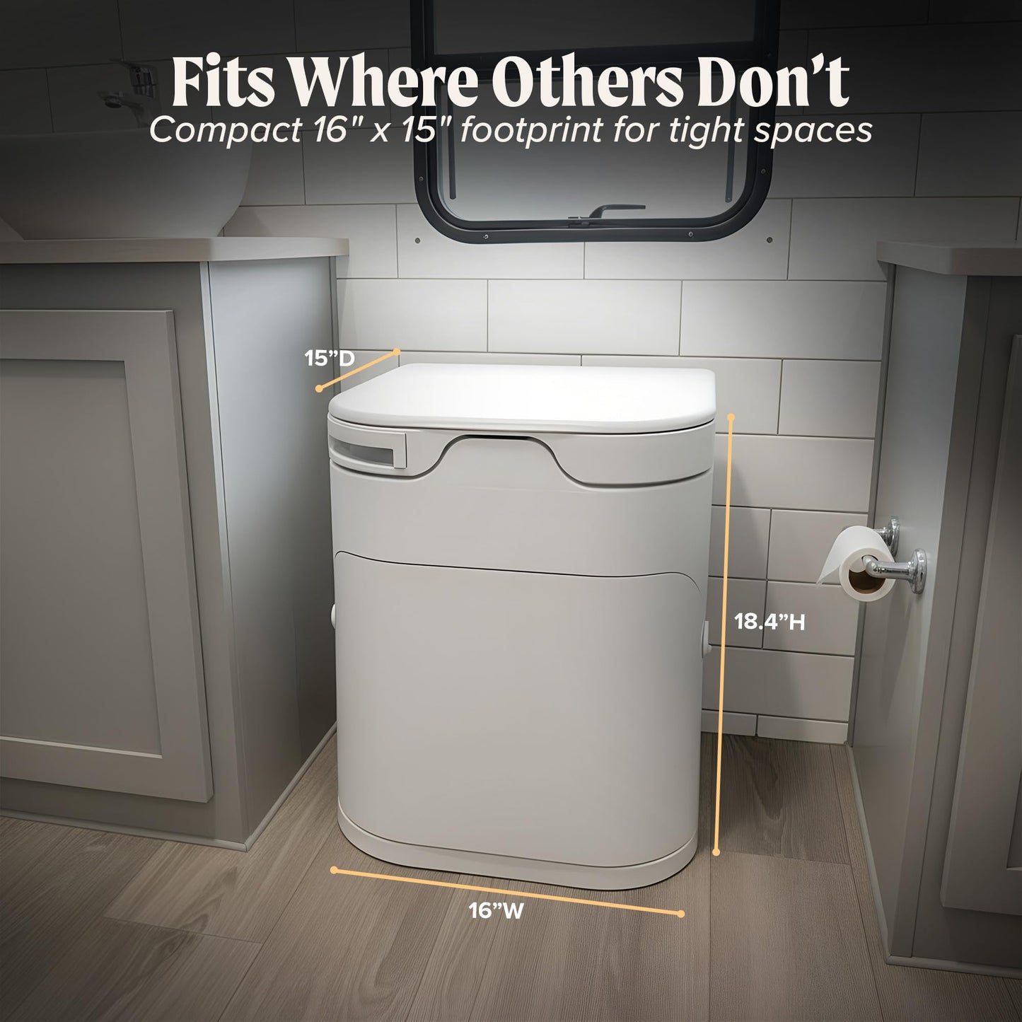 OGO Origin Composting Toilet – 12V Electric Agitator, Urine Diverting RV Toilet for Van Life, Tiny Home & Boat – 15" Compact, Odorless Off-Grid Toilet, No Black Tank