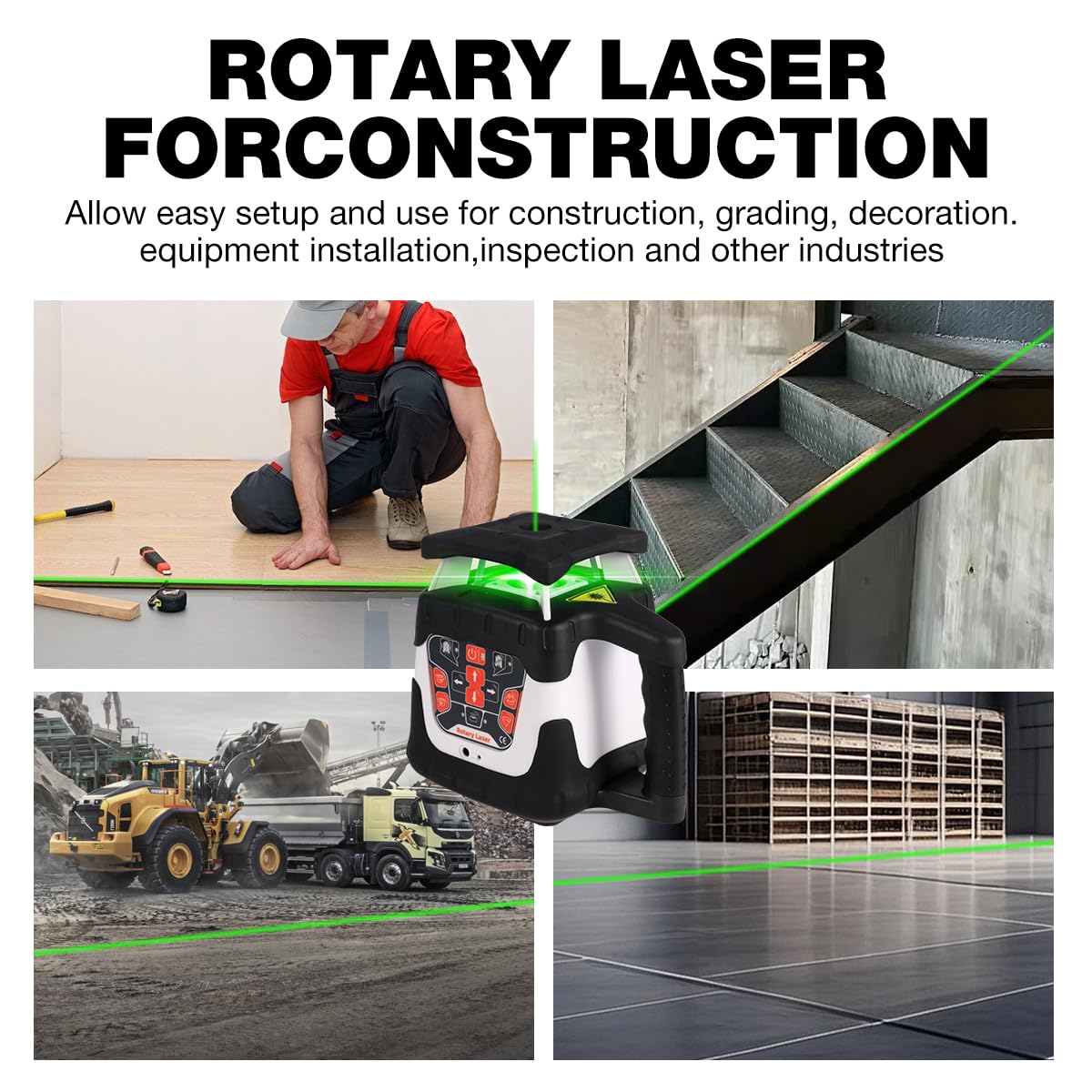 Mountlaser Rotary laser 360 Self Leveling,360 Degree Self Leveling Green Cross Line Laser, Target Plate,Laser Class: Class 2,Laser parameters<5mW