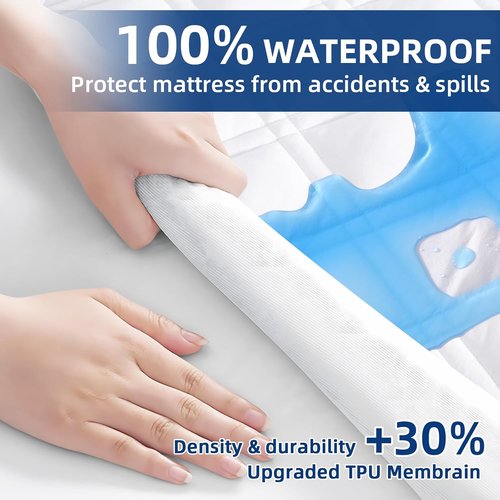 MEELUS Waterproof Mattress Protector - Breathable Padded Cover with Deep Pocket (8"-21") | Soft, Noiseless & Washable for Home or Hotel