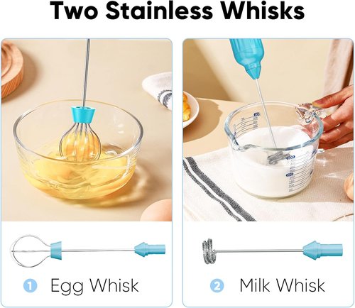 Milk Frother - Skiennix Handheld Electric Whisk with 3 Speeds & USB Rechargeable - Mini Blue Frother for Coffee, Latte & Cappuccino